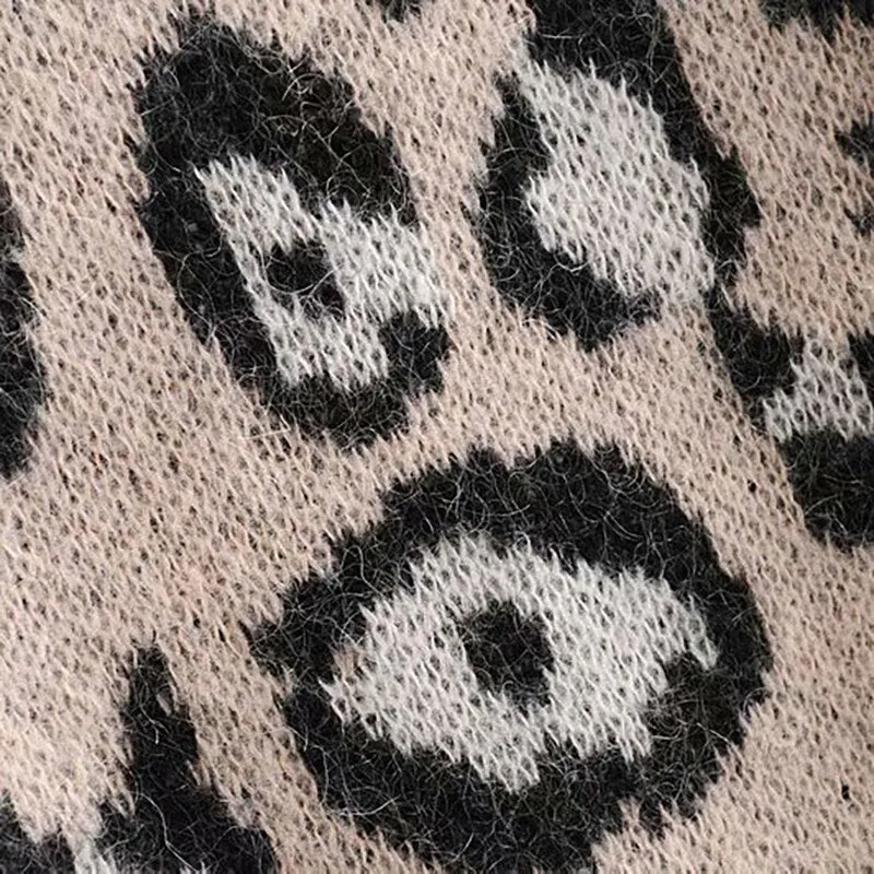 Vintage Leopard Print Sweater Women Loose