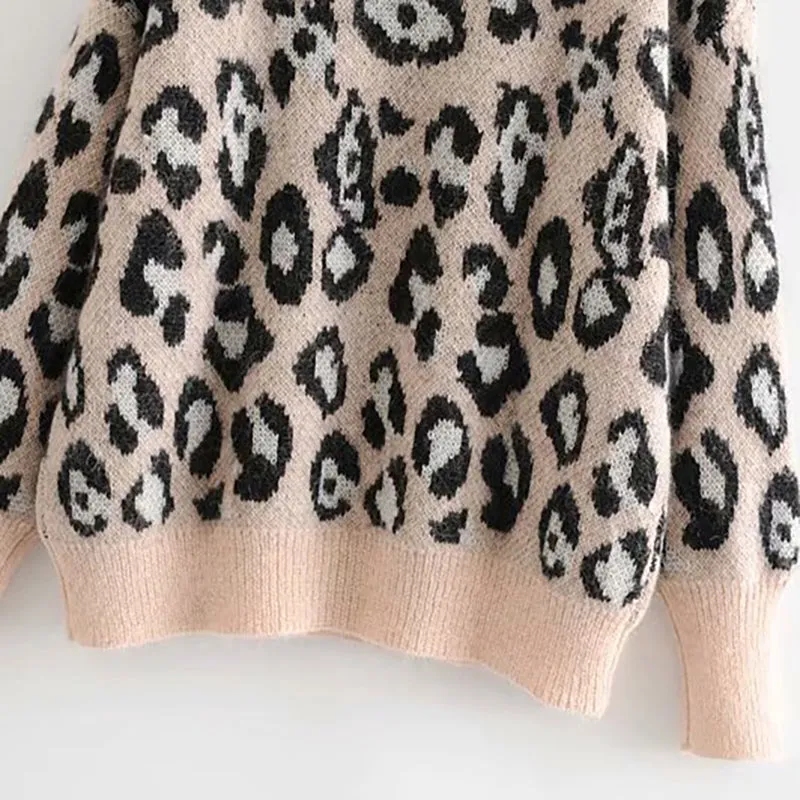 Vintage Leopard Print Sweater Women Loose