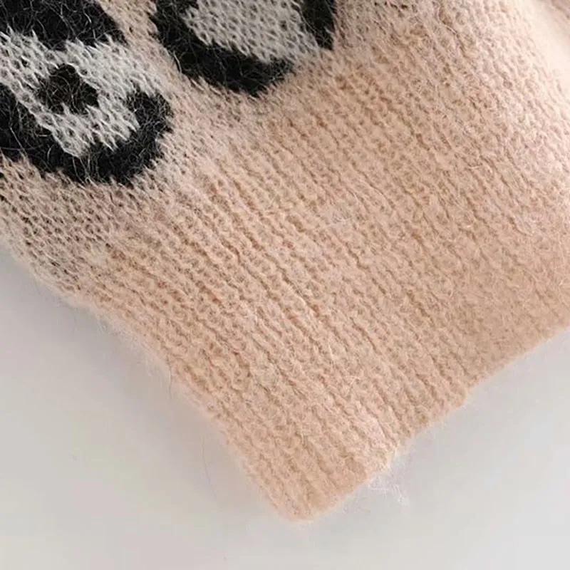 Vintage Leopard Print Sweater Women Loose
