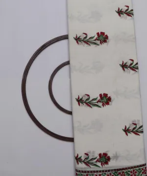 White and Red Floral  Print Slub Cotton Fabric