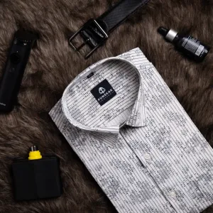 White Grey Color Floral Lining Printed Shirt For Men