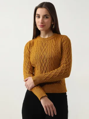 Women Slim Fit Honey Mustard Sweater