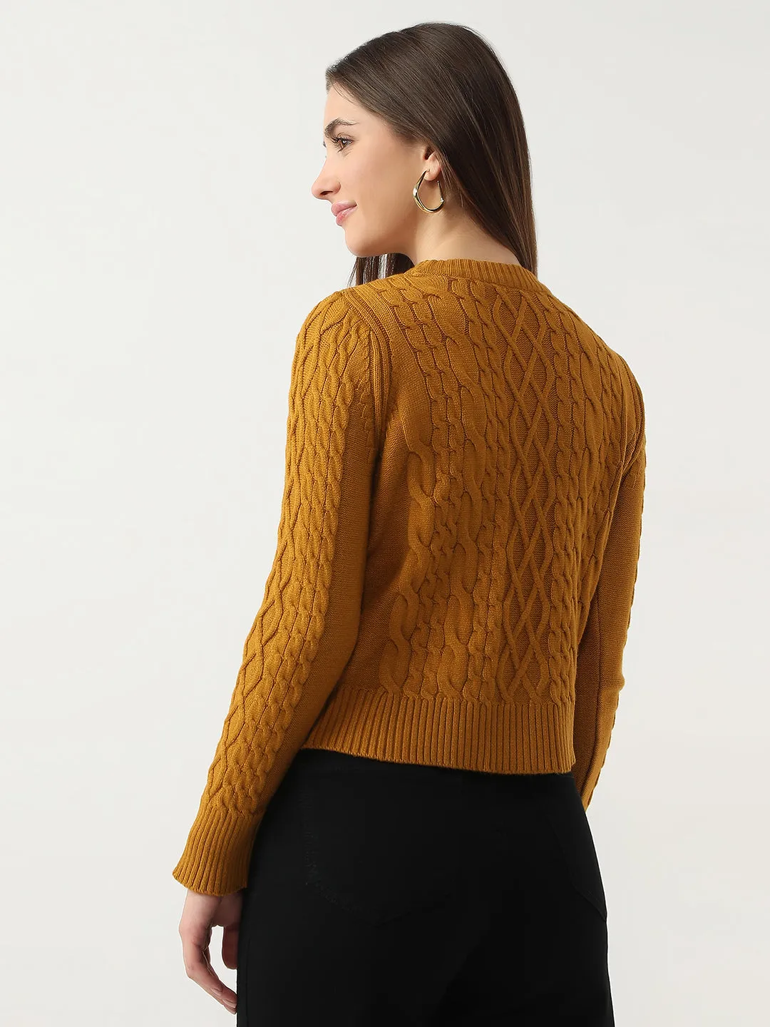 Women Slim Fit Honey Mustard Sweater