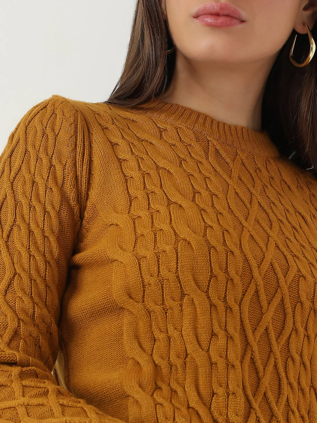 Women Slim Fit Honey Mustard Sweater