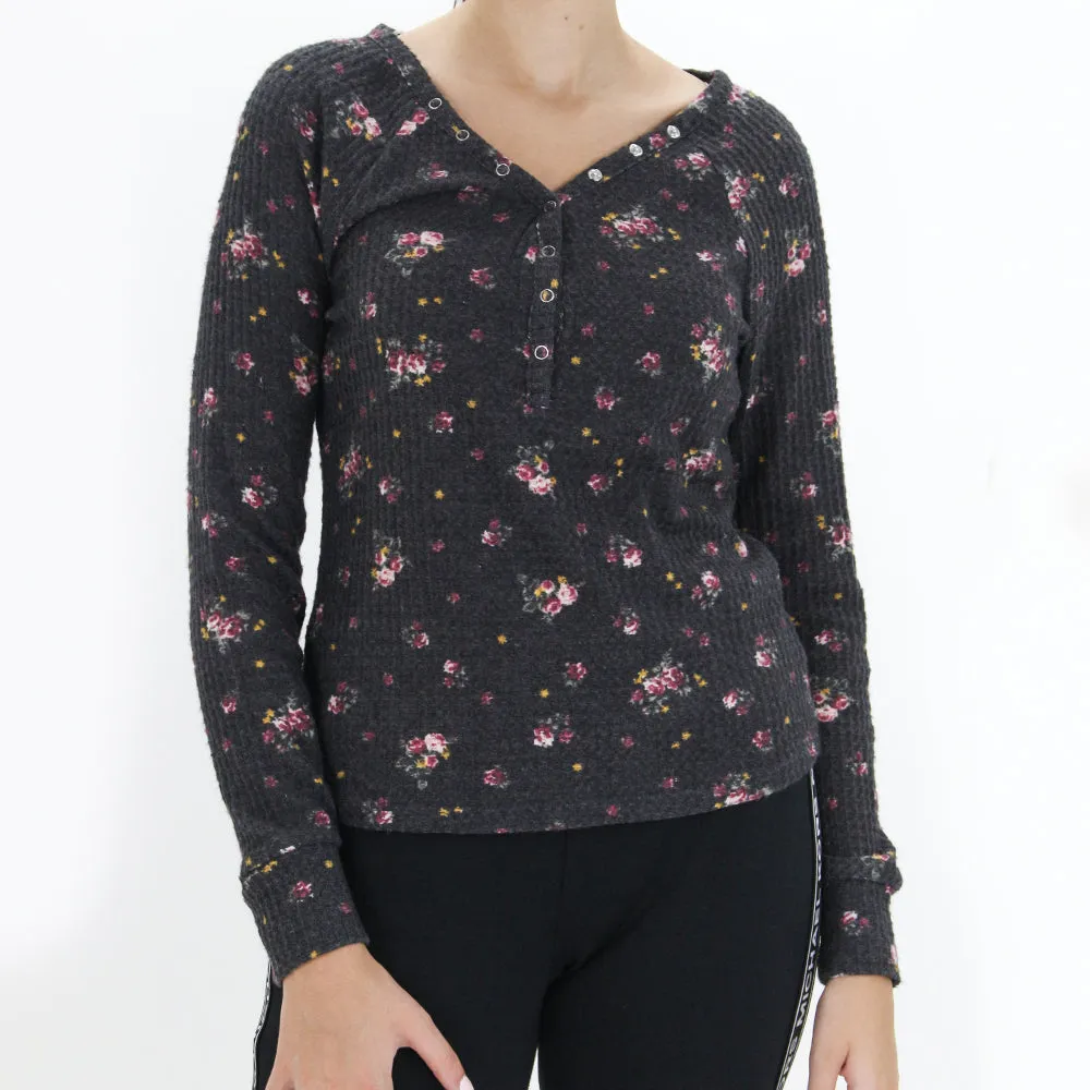 Women's Floral Printed Sweaters,Dark Grey