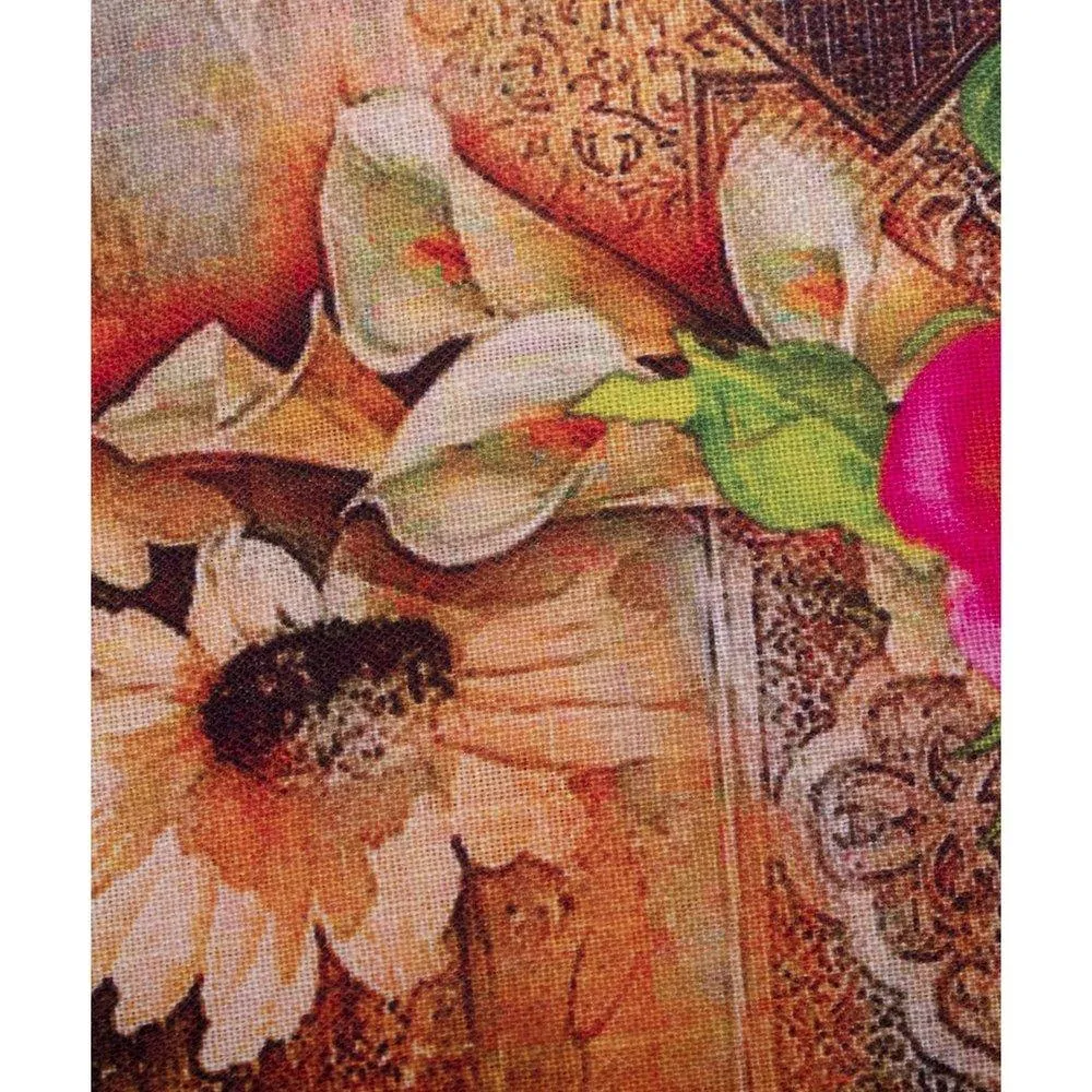 Yellow Colour Floral Design Cotton Digital Print Fabric