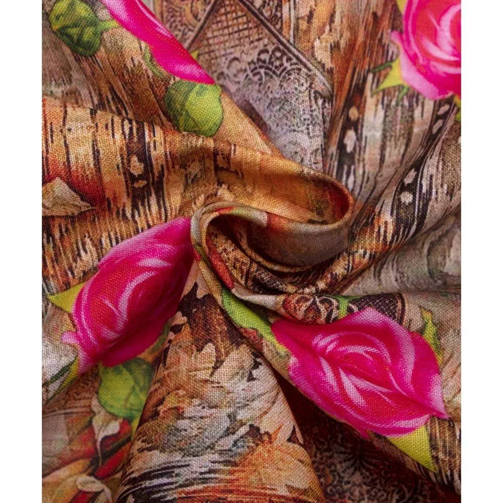 Yellow Colour Floral Design Cotton Digital Print Fabric