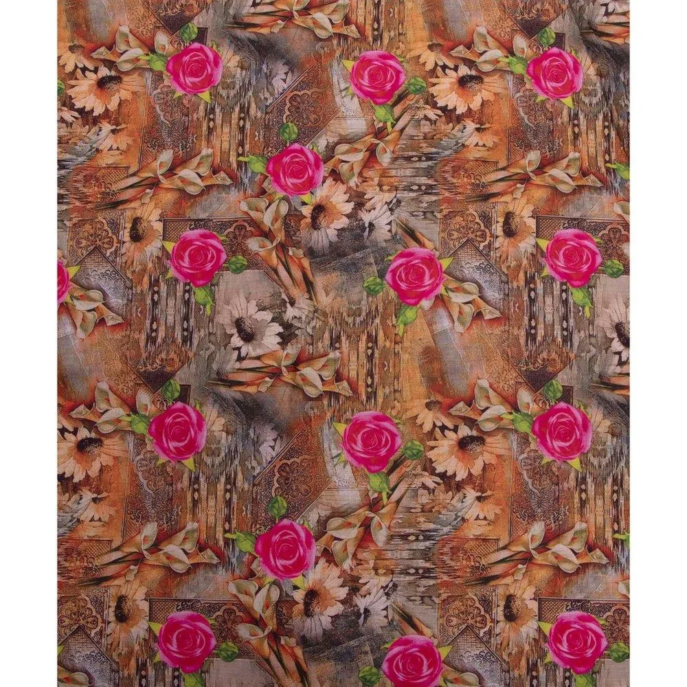 Yellow Colour Floral Design Cotton Digital Print Fabric