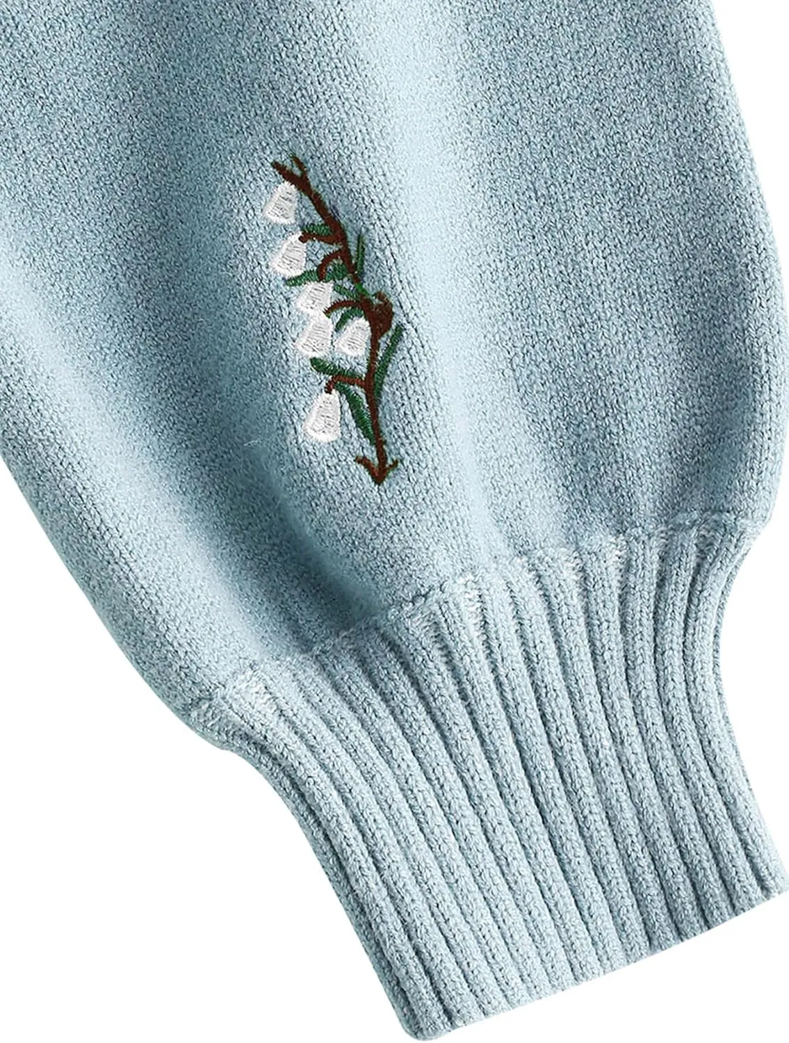 ZAFUL Women's Button Up Embroidered Cable Knit Cardigan V Neck Long Sleeve Cropped Sweater